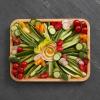 imageFARBERWARE BuildABoard Acacia Cutting Board with Builtin Storage Compartments Clear Locking Lid ampamp White Handles Great for Charcuterie ampamp SnacksNavy
