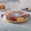 imageFARBERWARE BuildaBoard Cutting Board with Lazy Susan Turntable Five Compartments and Clear Locking Lid for Charcuterie Snacks and More AcaciaBlackBamboo