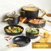 imageFarberware Forged Induction Ceramic Nonstick Pots and Pans Set with Lids and Kitchen Cooking Tools  Dishwasher Safe Suitable for All Stovetops 12 Piece Cookware Set  Black and Gold