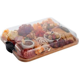 imageFARBERWARE BuildABoard Acacia Cutting Board with Builtin Storage Compartments Clear Locking Lid ampamp White Handles Great for Charcuterie ampamp SnacksBamboo