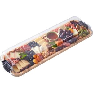 imageFARBERWARE BuildABoard Acacia Cutting Board with Builtin Storage Compartments Clear Locking Lid ampamp White Handles Great for Charcuterie ampamp SnacksBlackBamboo