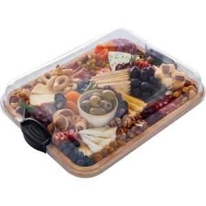imageFARBERWARE BuildABoard Acacia Cutting Board with Builtin Storage Compartments Clear Locking Lid ampamp White Handles Great for Charcuterie ampamp SnacksBlack