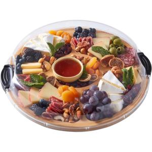imageFARBERWARE BuildaBoard Cutting Board with Lazy Susan Turntable Five Compartments and Clear Locking Lid for Charcuterie Snacks and More AcaciaBlack