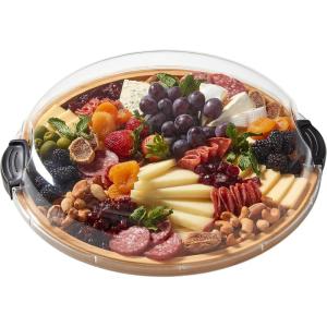 imageFARBERWARE BuildaBoard Cutting Board with Lazy Susan Turntable Five Compartments and Clear Locking Lid for Charcuterie Snacks and More AcaciaBlackBamboo