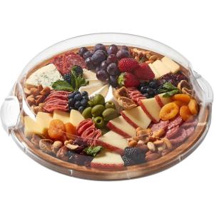 imageFARBERWARE BuildaBoard Cutting Board with Lazy Susan Turntable Five Compartments and Clear Locking Lid for Charcuterie Snacks and More AcaciaWhiteAcacia
