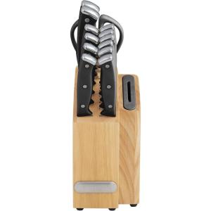imageFarberware Edgekeeper Triple Riveted Slim Acacia Knife Block Set with Built in Sharpener 14Piece WhiteBlack