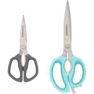 imageFarberware Comfort Grip Kitchen Scissors 2 Pack Aqua and GrayAqua and Gray