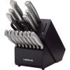 imageFarberware Edgekeeper Stainless Steel Knife Block Set with Built in Knife Sharpener 16Piece NaturalBlack