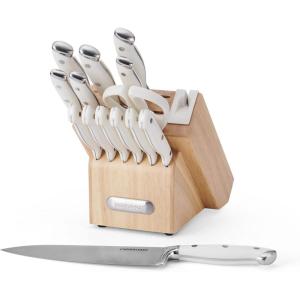 imageFarberware Edgekeeper Professional 15piece Forged Triple Riveted Knife Block Set with Builtin Edgekeeper BlackWhite