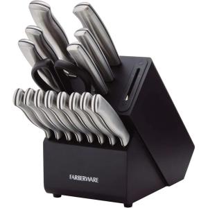 imageFarberware Edgekeeper Stainless Steel Knife Block Set with Built in Knife Sharpener 16Piece NaturalBlack