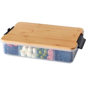 imageFarberware Large BuildABoard Snacklebox Serving Tray with Locking Plastic Cutting Board Lid Portable Storage Container with 11 Compartments for Charcuterie and MoreBlack