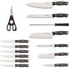 imageFARBERWARE 15Piece Knife Block Set TripleRiveted HighCarbon Stainless Steel Kitchen Knives Razor Sharp Blades Wood Storage Block WhitegoldBlack Pine