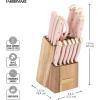 imageFARBERWARE 15Piece Knife Block Set TripleRiveted HighCarbon Stainless Steel Kitchen Knives Razor Sharp Blades Wood Storage Block WhitegoldBlush and Gold