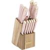 imageFARBERWARE 15Piece Knife Block Set TripleRiveted HighCarbon Stainless Steel Kitchen Knives Razor Sharp Blades Wood Storage Block WhitegoldBlush and Gold