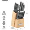 imageFARBERWARE 15Piece Knife Block Set TripleRiveted HighCarbon Stainless Steel Kitchen Knives Razor Sharp Blades Wood Storage Block WhitegoldGray
