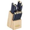 imageFARBERWARE 15Piece Knife Block Set TripleRiveted HighCarbon Stainless Steel Kitchen Knives Razor Sharp Blades Wood Storage Block WhitegoldNavy and Gold