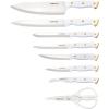 imageFARBERWARE 15Piece Knife Block Set TripleRiveted HighCarbon Stainless Steel Kitchen Knives Razor Sharp Blades Wood Storage Block WhitegoldWhite and Gold