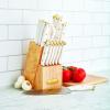 imageFARBERWARE 15Piece Knife Block Set TripleRiveted HighCarbon Stainless Steel Kitchen Knives Razor Sharp Blades Wood Storage Block WhitegoldWhite and Gold