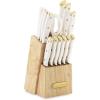 imageFARBERWARE 15Piece Knife Block Set TripleRiveted HighCarbon Stainless Steel Kitchen Knives Razor Sharp Blades Wood Storage Block WhitegoldWhite and Gold