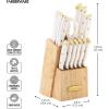 imageFARBERWARE 15Piece Knife Block Set TripleRiveted HighCarbon Stainless Steel Kitchen Knives Razor Sharp Blades Wood Storage Block WhitegoldWhite and Gold