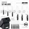 imageFarberware 15Piece Forged Triple Rivet Knife Block Set HighCarbon Kitchen Knife set with Ergonomic Handles 15Piece Set RazorSharp Knife Set WhiteBlack