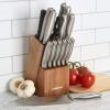 imageFarberware 15Piece Stamped Stainless Steel Knife Block Set HighCarbon Stainless Steel Kitchen Knife Set with Ergonomic Handles RazorSharp Knives with Wood Block 15Piece Set GraphiteAcacia Wood