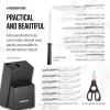 imageFarberware 15Piece Stamped Stainless Steel Knife Block Set HighCarbon Stainless Steel Kitchen Knife Set with Ergonomic Handles RazorSharp Knives with Wood Block 15Piece Set GraphiteBlack