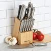 imageFarberware 15Piece Stamped Stainless Steel Knife Block Set HighCarbon Stainless Steel Kitchen Knife Set with Ergonomic Handles RazorSharp Knives with Wood Block 15Piece Set GraphiteNatural Bamboo