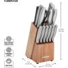 imageFarberware 15Piece Stamped Stainless Steel Knife Block Set HighCarbon Stainless Steel Kitchen Knife Set with Ergonomic Handles RazorSharp Knives with Wood Block 15Piece Set GraphiteAcacia Wood