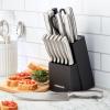 imageFarberware 15Piece Stamped Stainless Steel Knife Block Set HighCarbon Stainless Steel Kitchen Knife Set with Ergonomic Handles RazorSharp Knives with Wood Block 15Piece Set GraphiteBlack