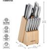 imageFarberware 15Piece Stamped Stainless Steel Knife Block Set HighCarbon Stainless Steel Kitchen Knife Set with Ergonomic Handles RazorSharp Knives with Wood Block 15Piece Set GraphiteNatural Bamboo
