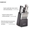 imageFarberware 15Piece Stamped Stainless Steel Knife Block Set HighCarbon Stainless Steel Kitchen Knife Set with Ergonomic Handles RazorSharp Knives with Wood Block 15Piece Set GraphiteBlack