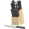 imageFarberware 17Piece Triple Rivet HighCarbon Stainless Steel Knife Block Set with Plastic Cutting Board BeechwoodBlack