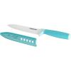 imageFarberware Ceramic Chef Knife with CustomFit Blade Cover RazorSharp Kitchen Knife with Ergonomic SoftGrip Handle DishwasherSafe 6inch AquaAqua