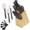imageFarberware 22Piece Never Needs Sharpening Triple Rivet HighCarbon Stainless Steel Knife Block and Kitchen Tool Set Black Durable ANDPrecision CutleryNever Needs Sharpening