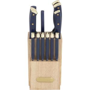 imageFARBERWARE 15Piece Knife Block Set TripleRiveted HighCarbon Stainless Steel Kitchen Knives Razor Sharp Blades Wood Storage Block WhitegoldNavy and Gold