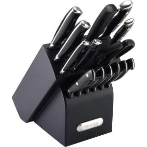 imageFarberware 15Piece Forged Triple Rivet Knife Block Set HighCarbon Kitchen Knife set with Ergonomic Handles 15Piece Set RazorSharp Knife Set WhiteBlack
