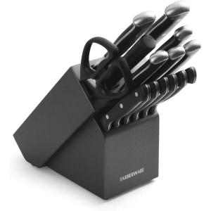 imageFarberware 15Piece Forged Triple Rivet Knife Block Set HighCarbon Kitchen Knife set with Ergonomic Handles 15Piece Set RazorSharp Knife Set WhiteGraphite