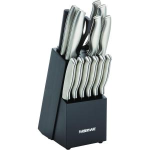 imageFarberware 15Piece Stamped Stainless Steel Knife Block Set HighCarbon Stainless Steel Kitchen Knife Set with Ergonomic Handles RazorSharp Knives with Wood Block 15Piece Set GraphiteBlack 2