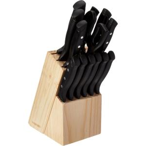 imageFarberware 22Piece Never Needs Sharpening Triple Rivet HighCarbon Stainless Steel Knife Block and Kitchen Tool Set Black Durable ANDPrecision CutleryWave Edge