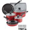 imageFarberware Cookstart DiamondMax Nonstick Jumbo Cooker with Lid and Helper Handle Dishwasher Safe 6 Quart BlackRed
