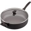 imageFarberware Dishwasher Safe Nonstick Jumbo CookerSaute Pan with Helper Handle Aluminum 6 Quart BlueBlack