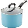 imageFarberware EcoAdvantage Ceramic Nonstick Straining SaucepanSauce Pan with Lid 3 Quart AquaAqua
