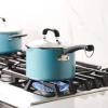 imageFarberware EcoAdvantage Ceramic Nonstick Straining SaucepanSauce Pan with Lid 3 Quart AquaAqua