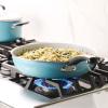 imageFarberware EcoAdvantage Ceramic Nonstick Straining SaucepanSauce Pan with Lid 3 Quart AquaAqua