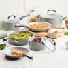 imageFarberware EcoAdvantage Ceramic Nonstick Straining SaucepanSauce Pan with Lid 3 Quart AquaGray