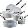 imageFarberware EcoAdvantage Ceramic Nonstick Straining SaucepanSauce Pan with Lid 3 Quart AquaGray