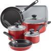 imageFarberware Cookstart DiamondMax Nonstick Jumbo Cooker with Lid and Helper Handle Dishwasher Safe 6 Quart BlackRed