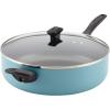 imageFarberware Dishwasher Safe Nonstick Jumbo CookerSaute Pan with Helper Handle Aluminum 6 Quart BlueAqua