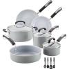 imageFarberware EcoAdvantage Ceramic Nonstick Straining SaucepanSauce Pan with Lid 3 Quart AquaGray